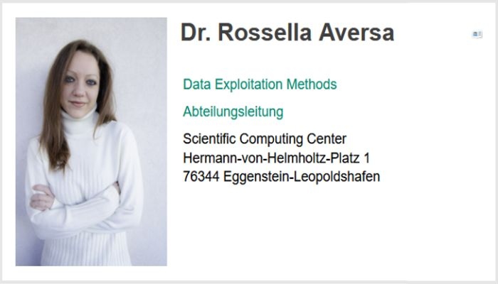 Kontaktkarte Dr. Rossella Aversa mit Hinweis auf die Abteilungsleitung DEM