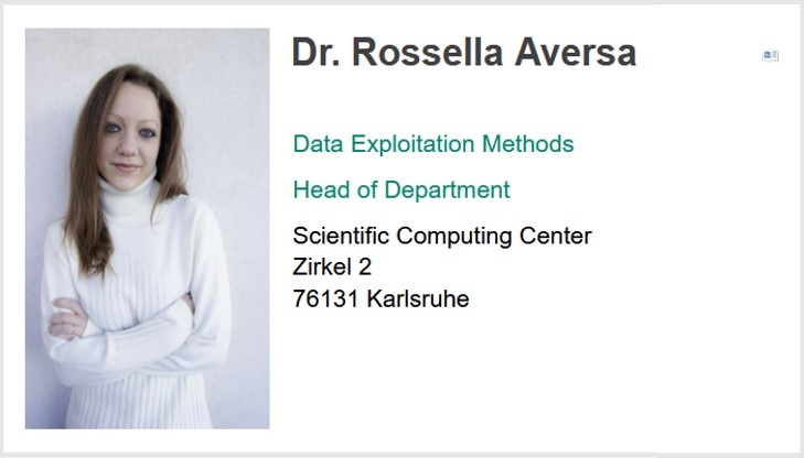 Contact Card of Dr. Rossella Aversa mentioning the role head of department DEM