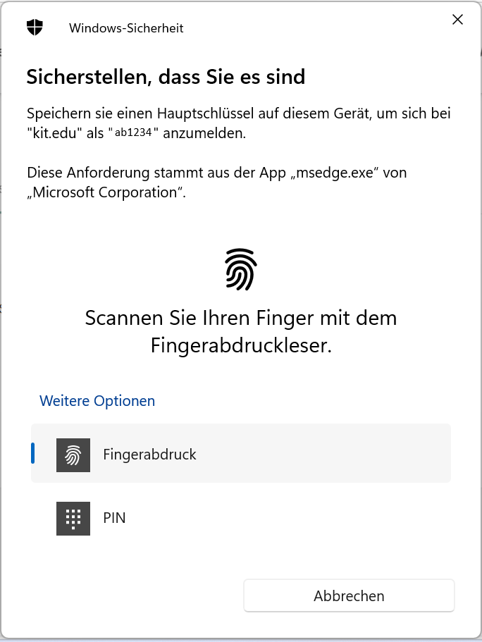 Screenshot Nutzerauthentifizierung