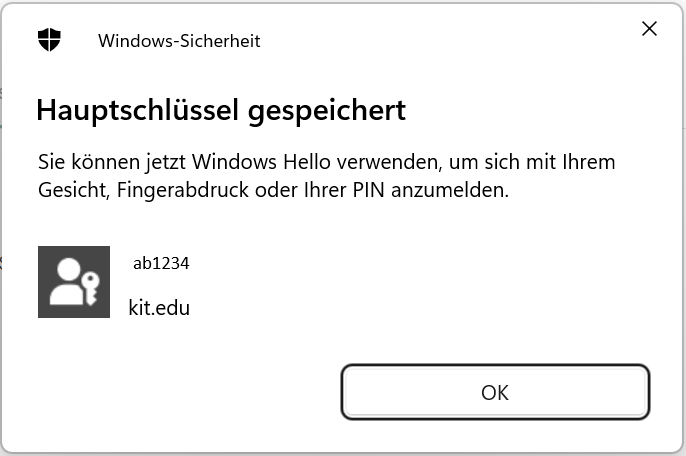 Screenshot Passkey angelegt