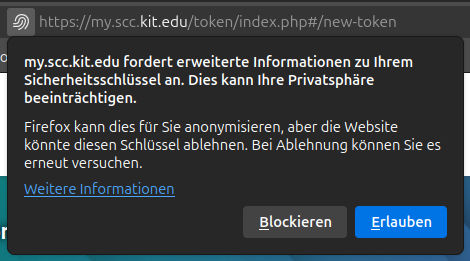 Datenübermittlung von Daten des Yubikey erlauben