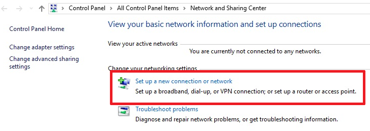 Figure 2: Network and Sharing Center