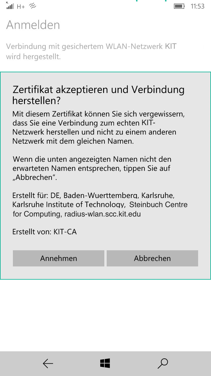 Abbildung 3: Zertifikat akzeptieren