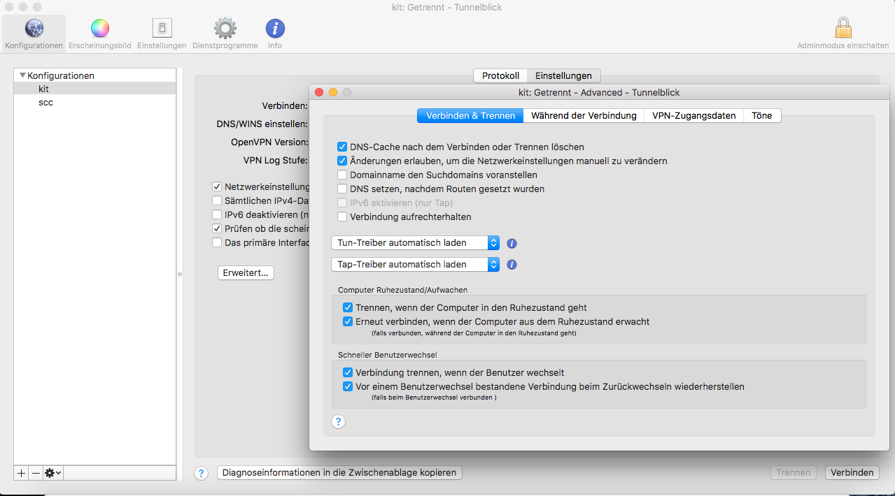  Abbildung 7: Tunnelblick Erweiterte Einstellungen