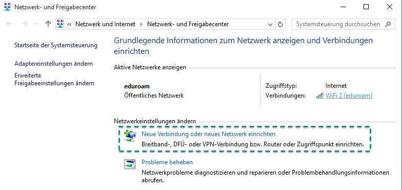 Abbildung 2: Netzwerk- und Freigabecenter