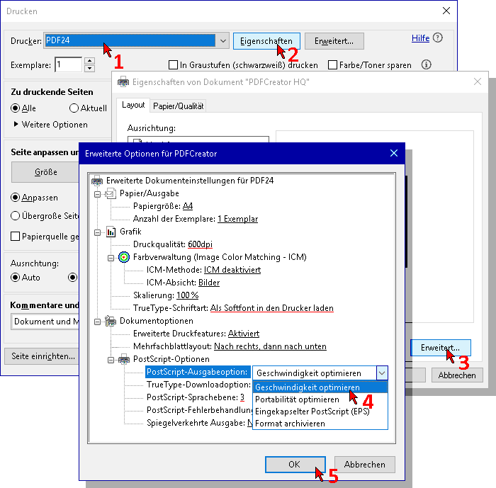 Drucker-Optionen: Geschwindigkeit optimieren