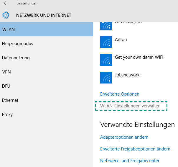 Abbildung 9: Netzwerkeinstellungen unter Windows 10